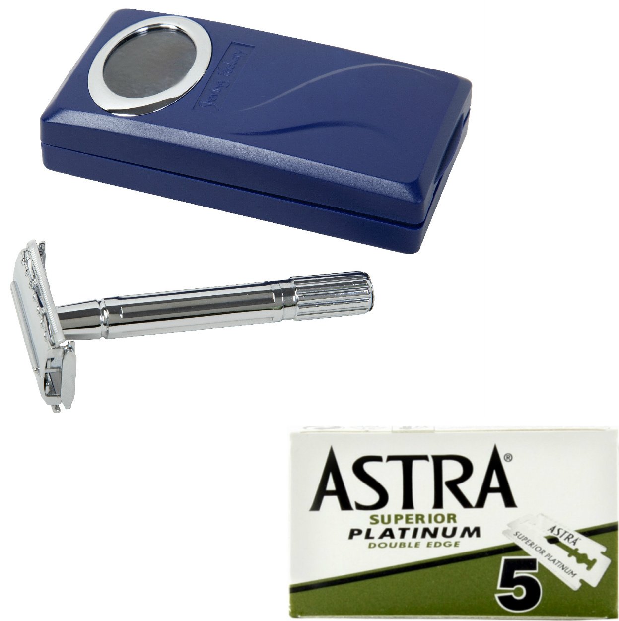 Shaving Factory SF120asg Double Edge Safety Razor and Astra Green Platinum Stainless Steel Blades
