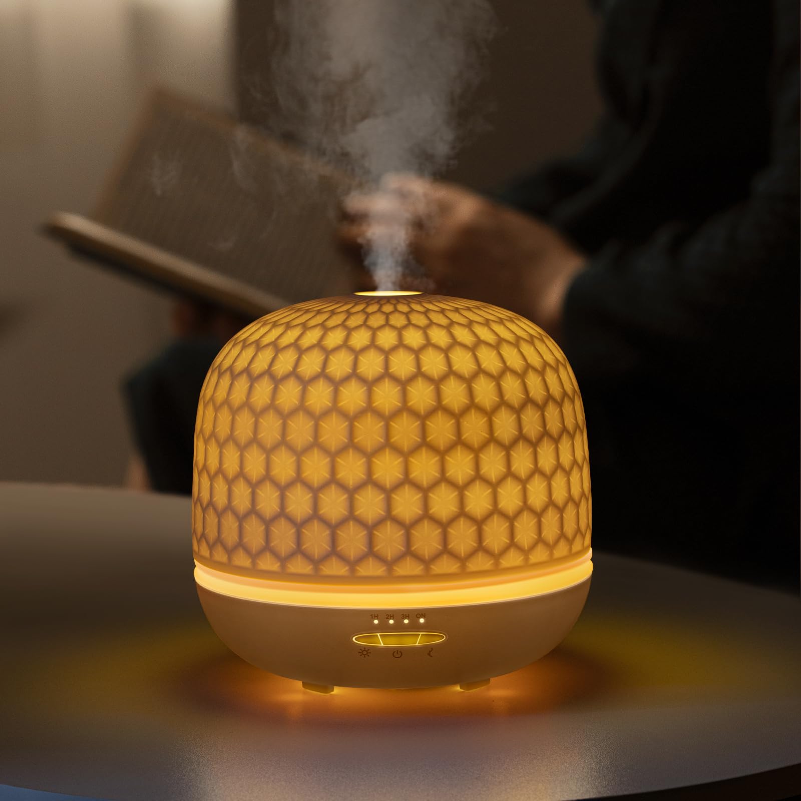 Difusor de cerámica, difusor de aceite esencial blanco de 500 ml, difusores ultrasónicos de aromaterapia para aceites esenciales, humidificador de niebla fría con temporizadores, luces nocturnas y