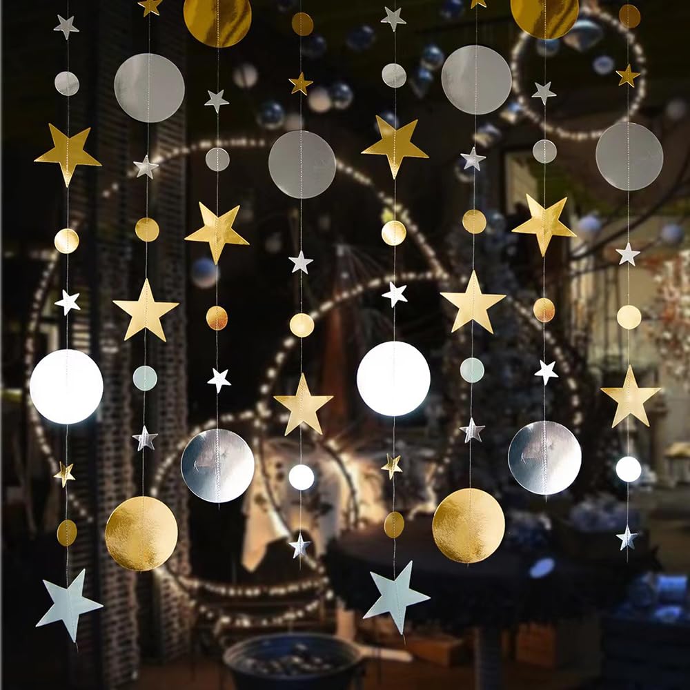 Guirlande De Décorations De Fête à Suspendre Avec étoile Dorée Et Lune Et Pois - Croissant Et Scintillante - Bannière Pour Chambre D'enfant, Premier Anniversaire, Ramadan, EID Mubarak, Fête Prénatale