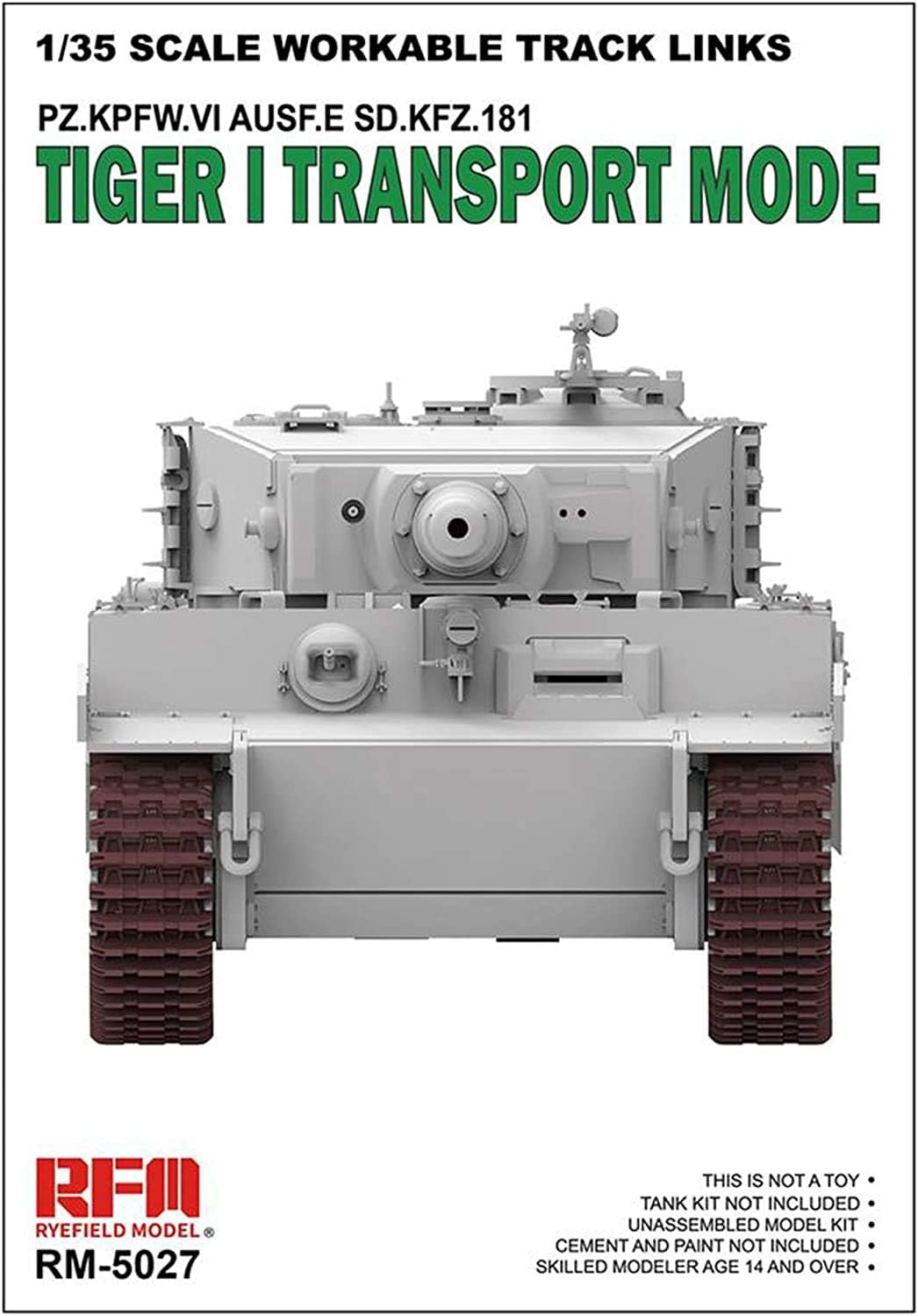Reyfield Models 1/35 German Army Tiger Single Tank Assembly Movable Track / RFMRM5027 1:35 Rye Field Model Sd.Kfz.181 Tiger I Workable Transport Track Links Set [Model Building KIT Accessory]