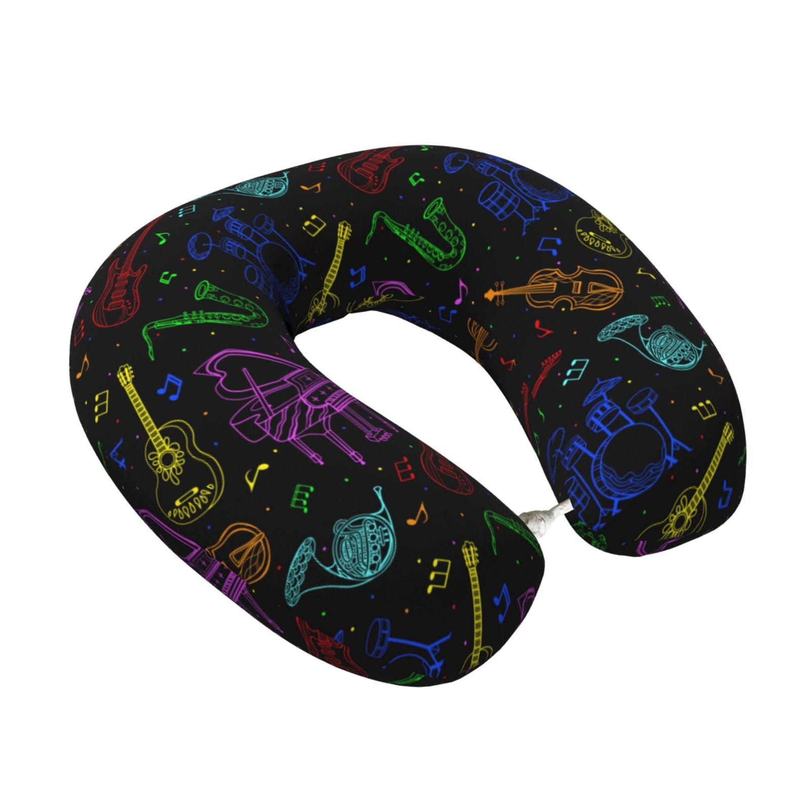 LKYMOH Musical Instruments Neon Colors, Travel Neck Pillow U-Shaped Memory Neck Support Soft Comfortable With Washable Cover For Airplane Car Traveling and Office