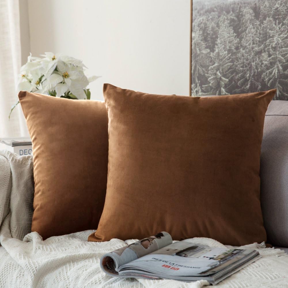 MIULEE Pack of 2 Fall Velvet Soft Solid Decorative Throw Pillow Covers Square Cushion Cases for Sofa Couch Bedroom Living Room Car Home Decor 18 x 18 Inch 45 x 45 cm Orange — view 34