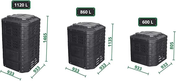 Composter 860L Plastic Quick Composter with Ventilation System Modular Pluggable for Ideal Decomposition