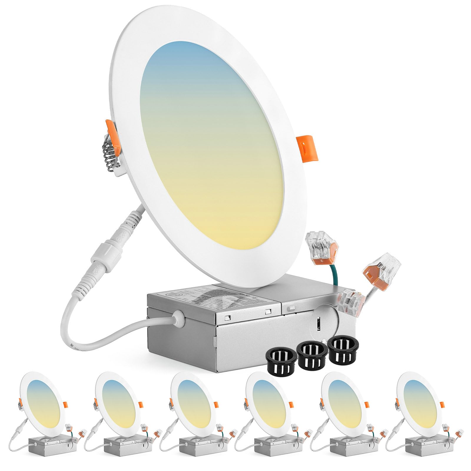 FORT LED Recessed Lighting 6 Inch with J-Box, 5CCT 2700K/3000K/4000K/5000K/6000K Selectable Ceiling Lights, 15W Eqv 140W, Dimmable Canless Wafer Downlight, 1350LM High Brightness ETL 6 Pack