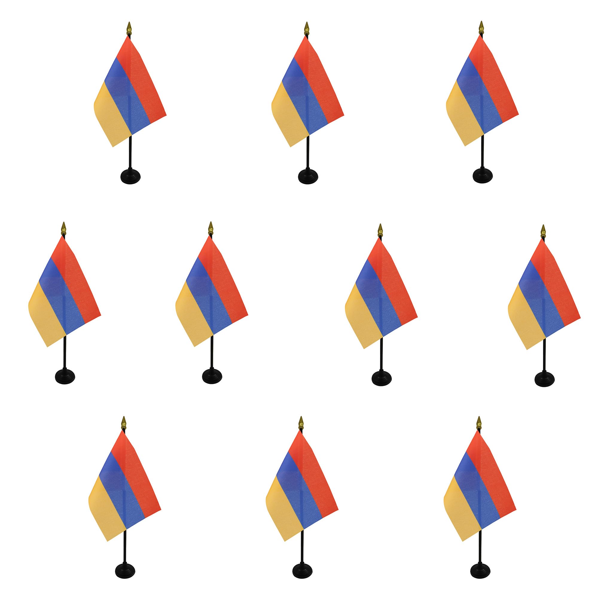 AZ FLAG - Set of 10 Armenia Table Flag 4'' x 6'' - 10 Small Armenian Mini Desk Flags 100% Polyester 15 x 10 cm - Office Flag with 10'' Pole - Golden Spear