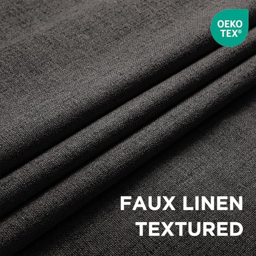 CUCRAF 100% Blackout Curtains 90 inches Length 2 Panels Set, Room Darkening Linen Textured Curtain Grommet for Bedroom Living Room, Light Blocking Thermal Insulated Drapes (52 x 90 Inch,Black) by CUCRAF - Image 2