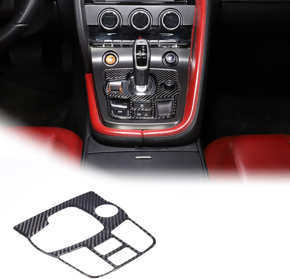 Soft Carbon Fiber Car Interior Gear Shift Frame Trim Sticker for Jaguar F-Type 2013-2022 Center Console Trim Cover Sticker (Style B, Black)