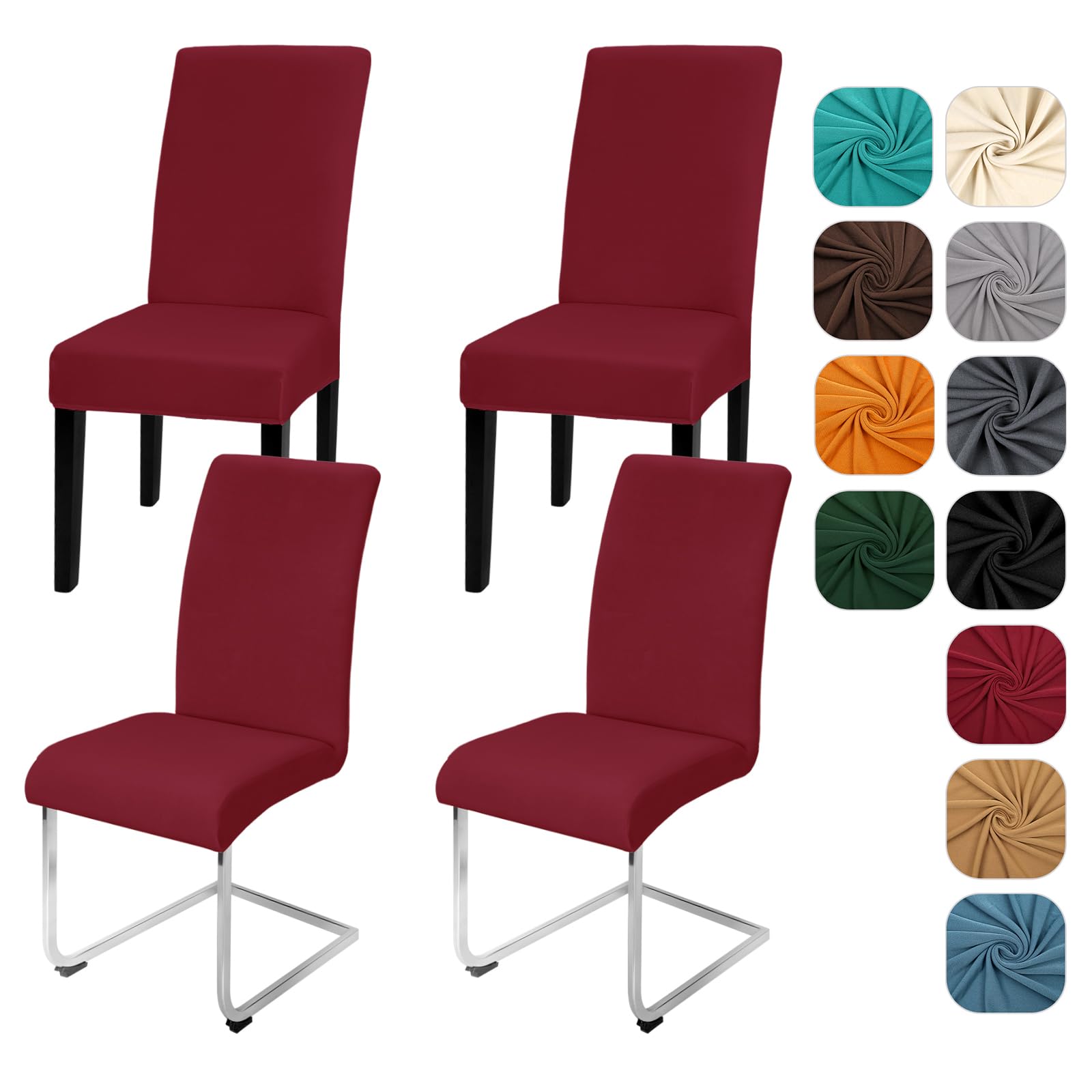 Yugarlibi Dining Chair Slipcovers Set of 4 Stretch Chair Covers Swing Chair Elastic Removable Dining Room Chair Covers Reusable Washable Chair Protector for Hotel Banquet Ceremony (Wine Red