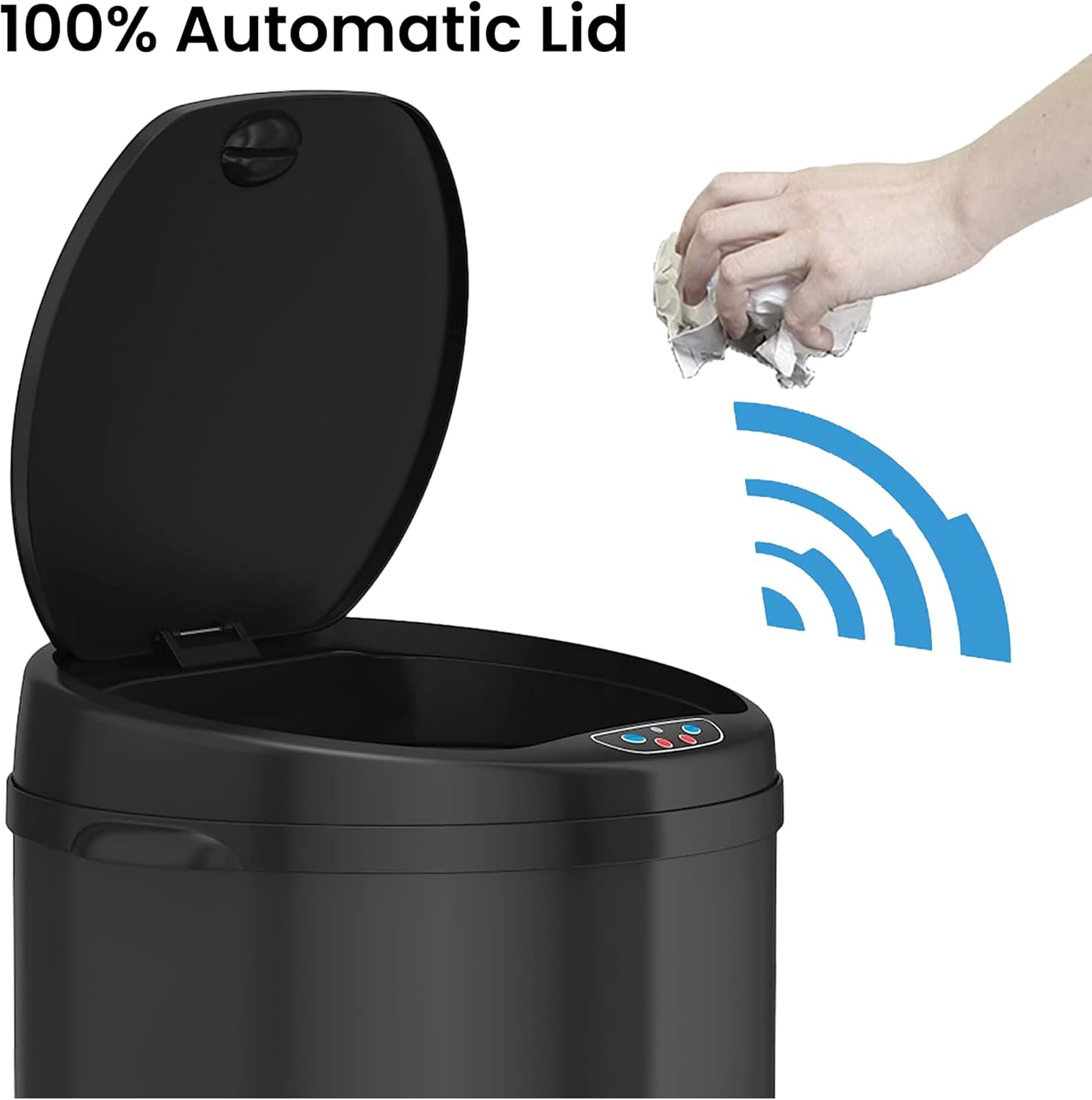 iTouchless 13 Gallon Automatic Trash Can with Filter – Black Round Kitchen Sensor Garbage Bin for Kitchen or Office