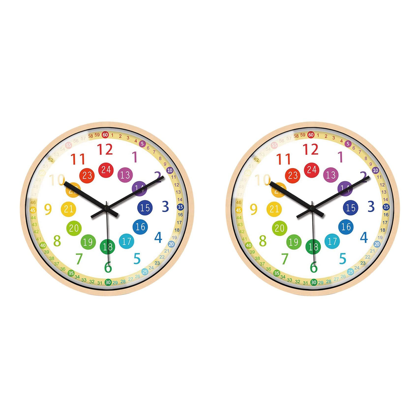 Hndhbfgrt 2X Silent Non Ticking Kids Wall Clock Battery Operated Colorful Decorative Clock for Children Bedroom School Classroom