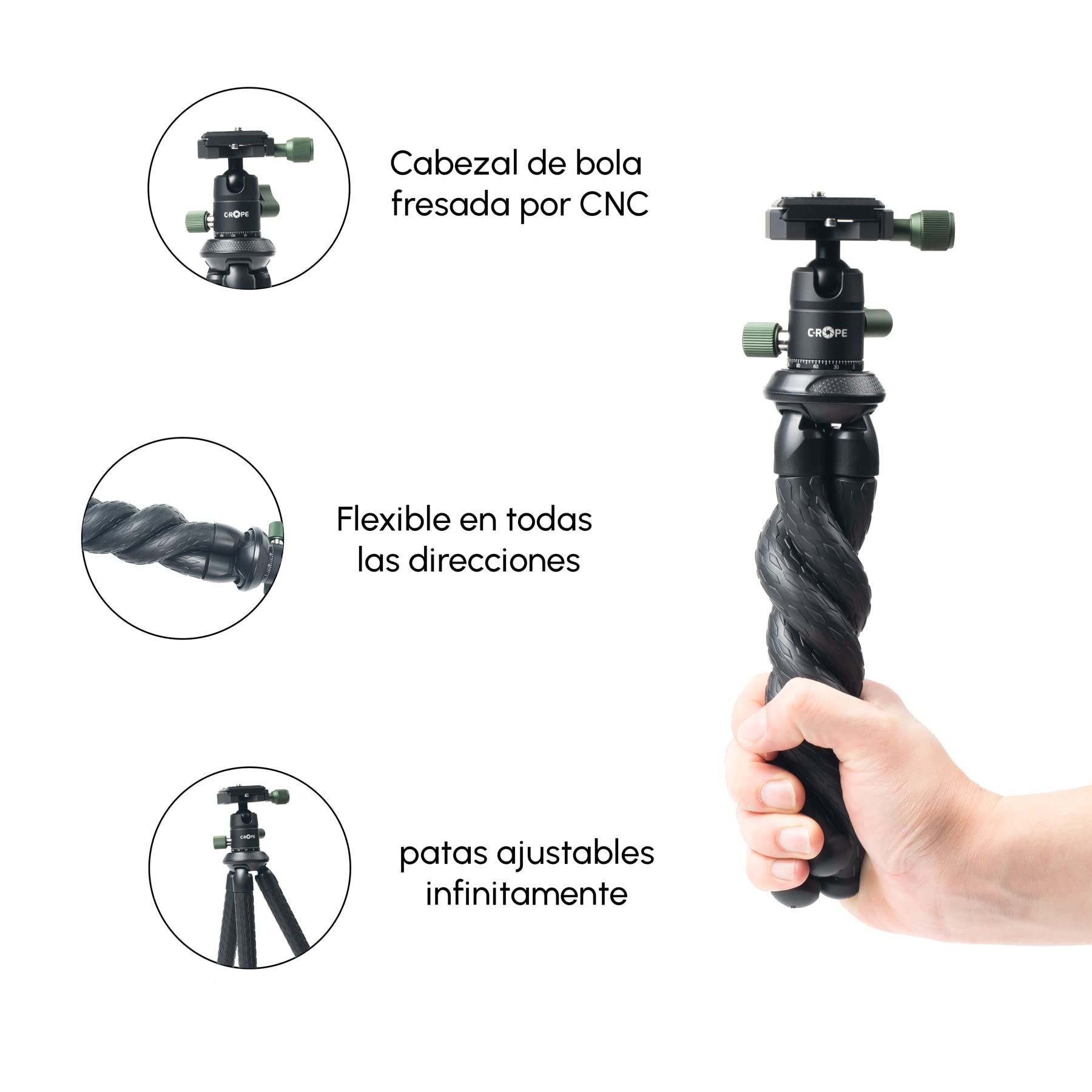 C-Rope Creatorpod, trípode de Viaje Flexible con Cabeza de Bola, trípode de cámara para cámaras DSLR y sin Espejo, Capacidad de Carga de hasta 2 kg