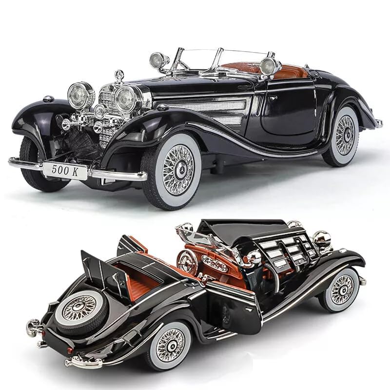 Image of 1:24 Mercedes-Benz 500K Diecast Metal Vintage Retro Toy Car Diecast Metal Pull Back Car - 4 Openable Doors with Sound & Light | Luxury Toy Car & Gift for Kids 【Colors as Per Stock】