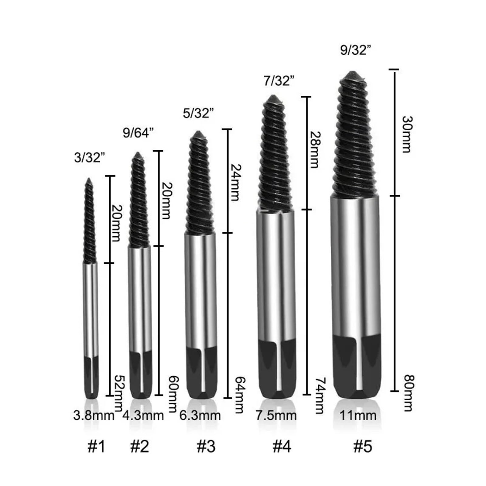 Juego de 5 Brocas para extraer Tornillos Rotos, roscas hexagonales, extracción de Pernos dañados, Herramientas eléctricas, Accesorios para tuberías y grifos.