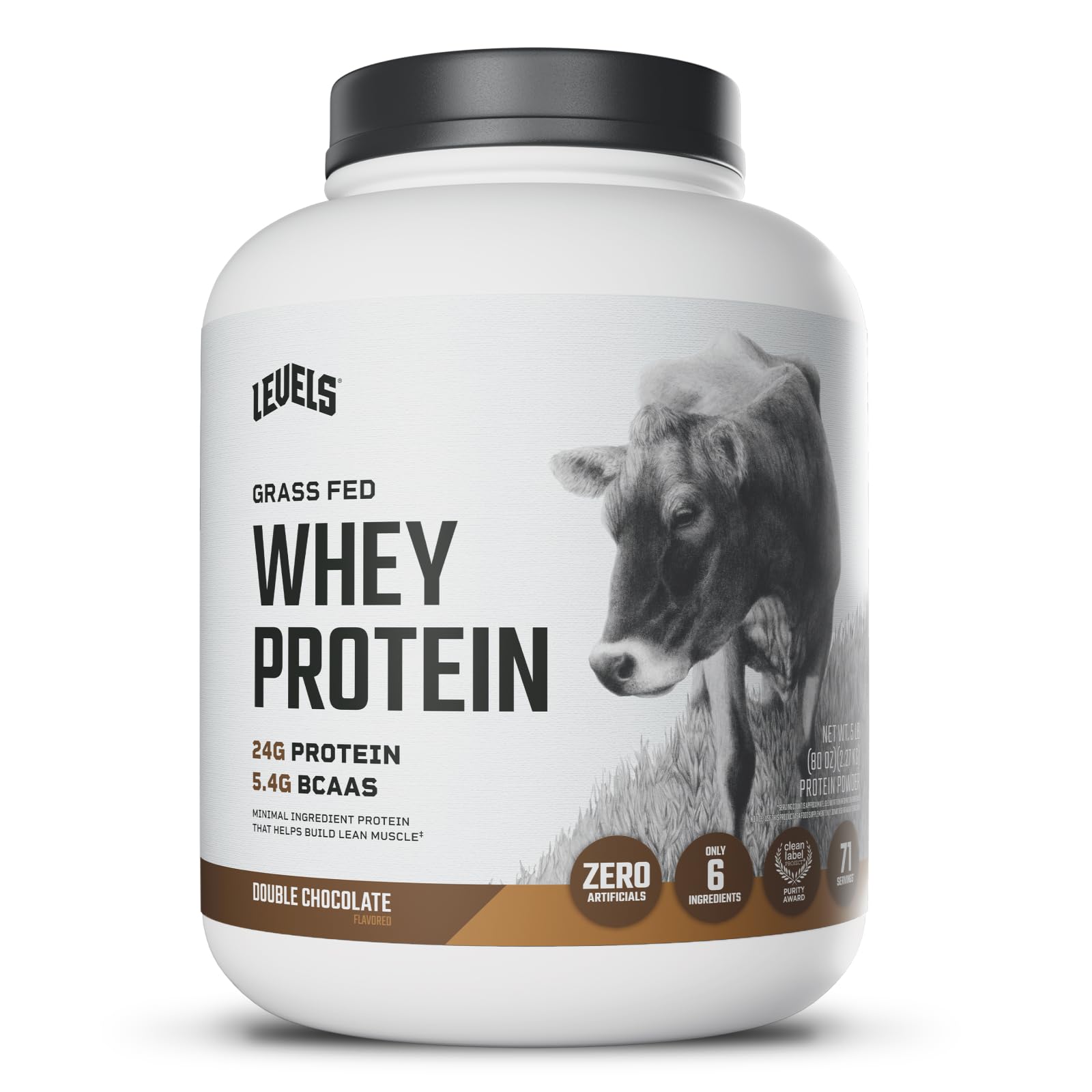 Levels Grass Fed Whey Protein Powder, No Artificials, 24G of Protein, Double Chocolate, 5LB