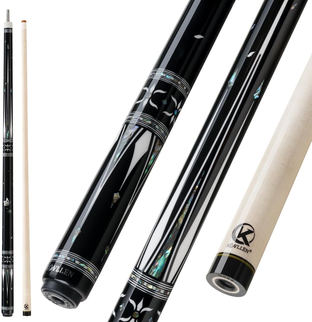 KONLLEN KL-KB Low Deflection Maple Billiards Cue Pool Cue Stick Real Wood Abalone Shell Inlay Wrapless 12.5mm Tip