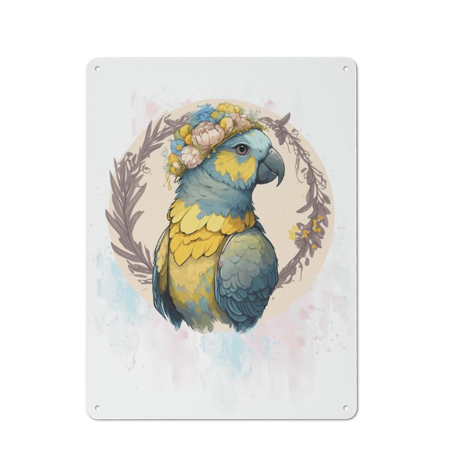Junmoney Style-11 Industrial Blue Yellow Parrot Macaw Tin Sign 40X30cm, Garage Wall Decor For Garage, Hobby Room, Office Or Man Cave