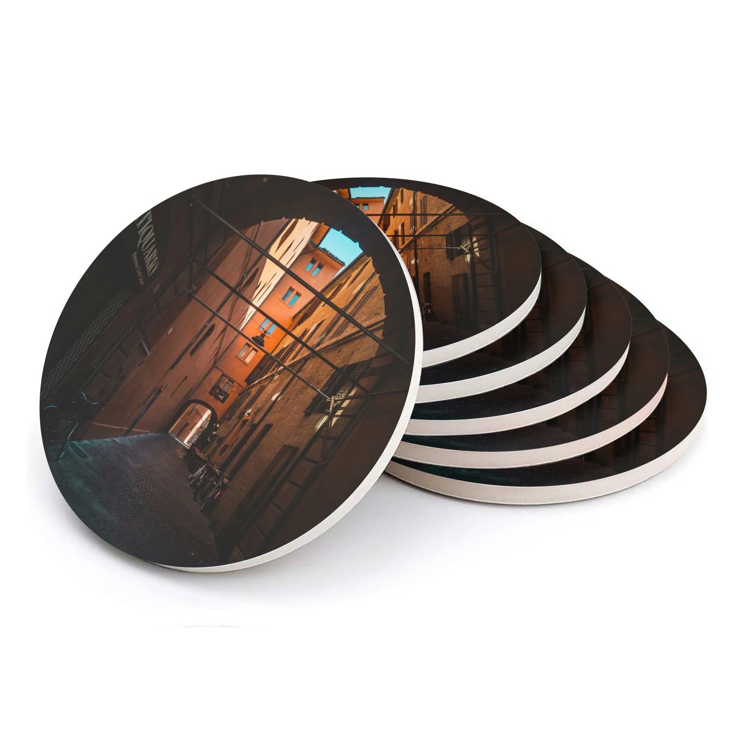 Sous-verres ronds en céramique paysage urbain pour une ambiance nostalgique et poétique