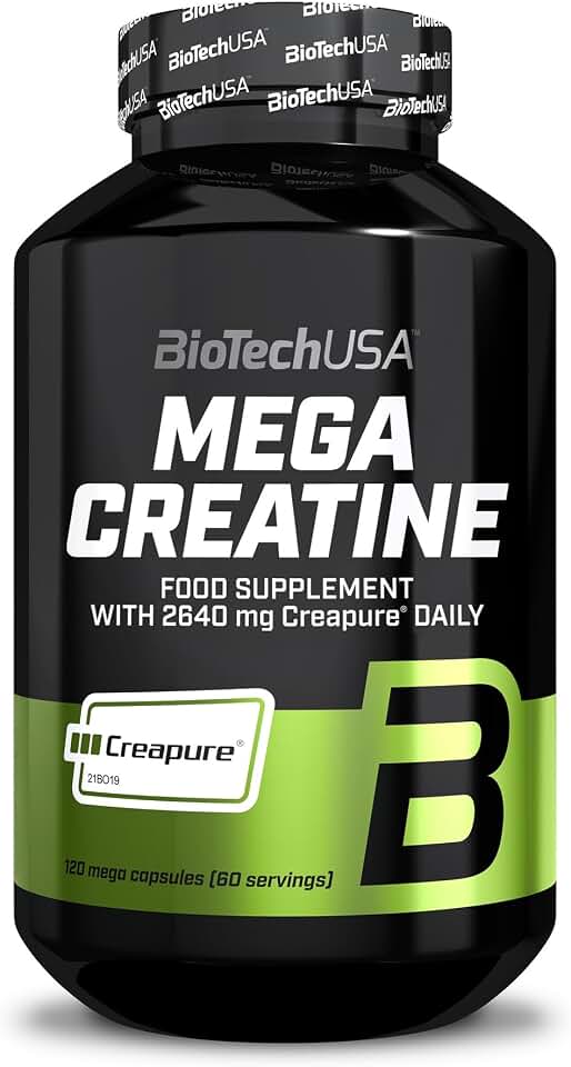BioTechUSA Mega Creatine | Creapure® Créatine Monohydrate | Gélules à haute absorption | Sans lactose ni gluten | Fourniture de 60 jours | Idéal pour les athlètes et les adultes actifs | 120 gélules