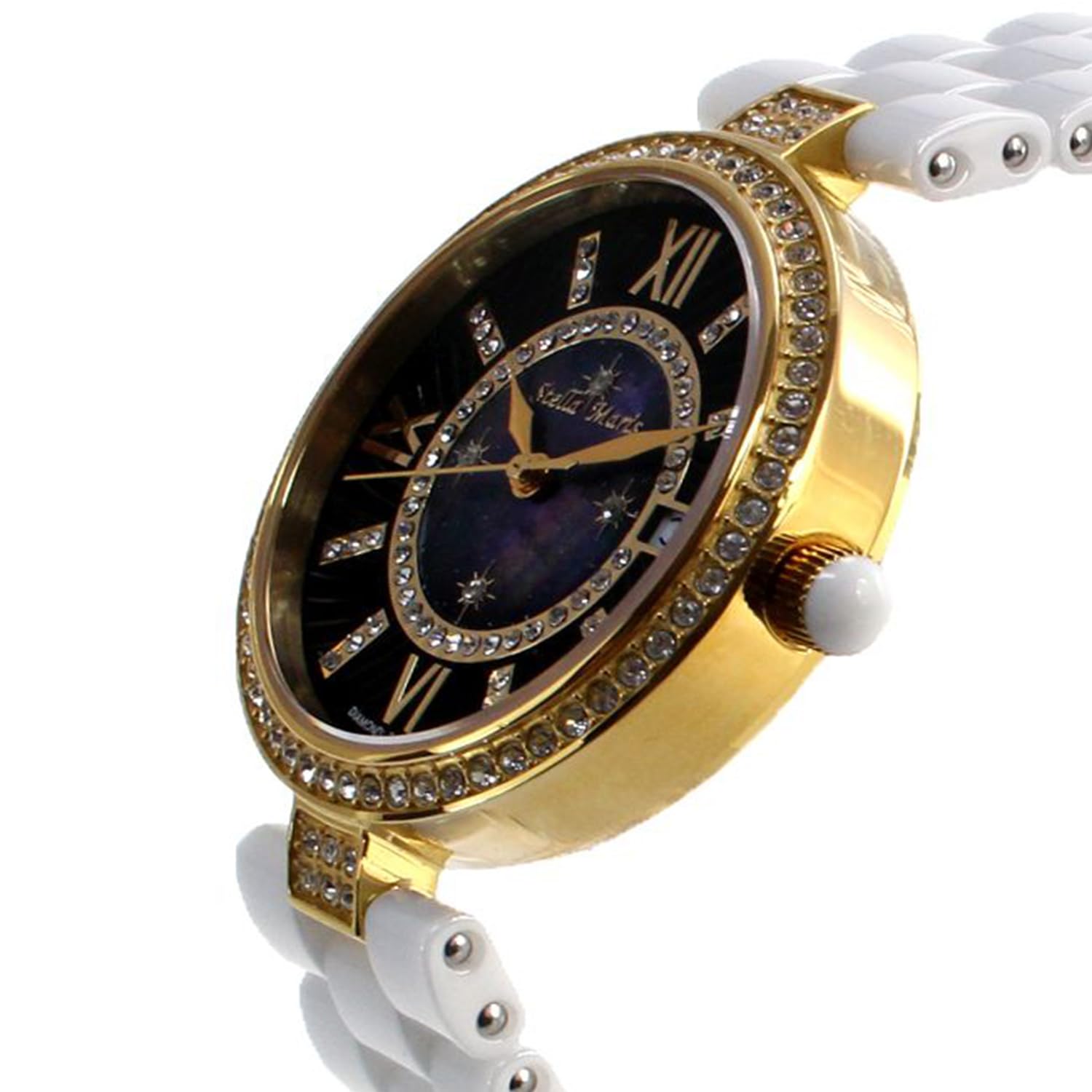 Stella Maris Damen Armbanduhr - Analog Quarz - Premium Keramik Armband - Perlmutt Zifferblatt - Diamanten und Swarovski Elemente - STM15SM5