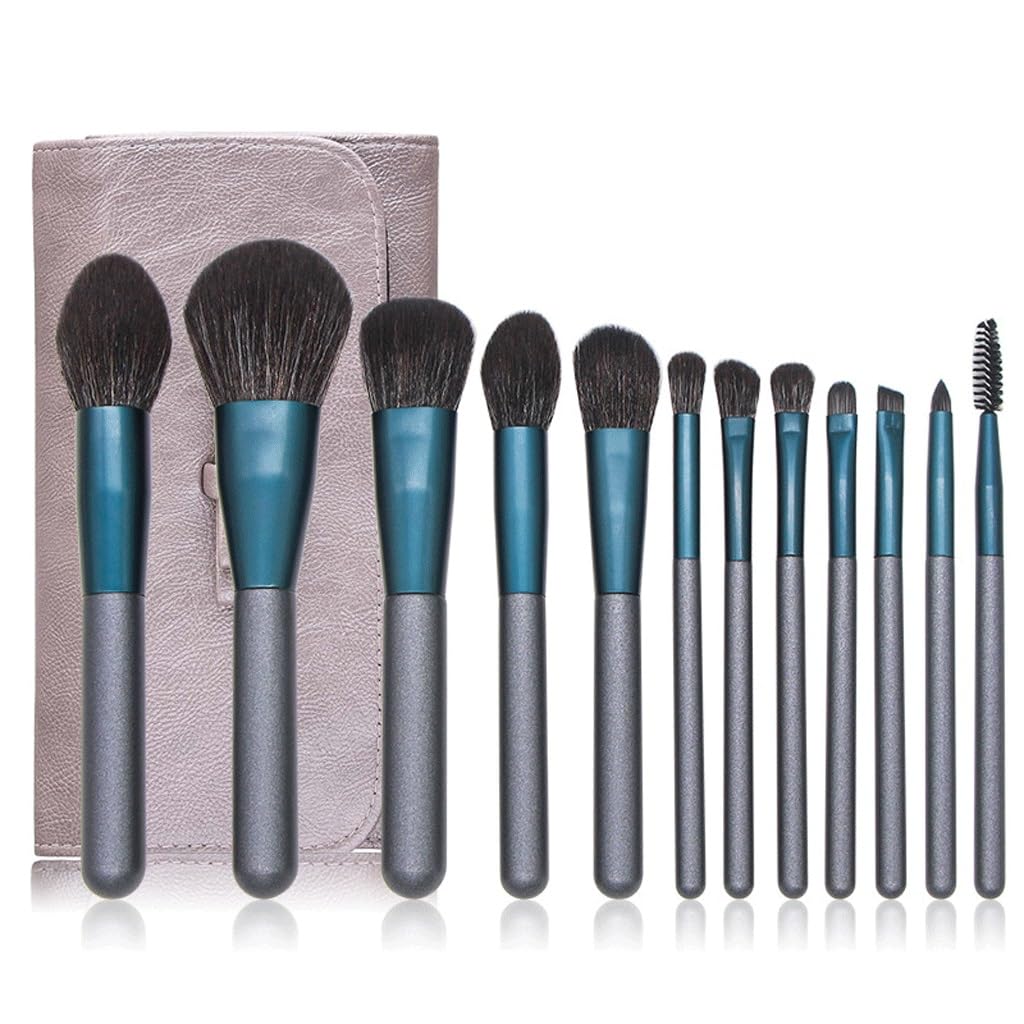 Juego de 12 brochas de maquillaje, brocha for sombra de ojos en polvo, juego completo de herramientas de belleza