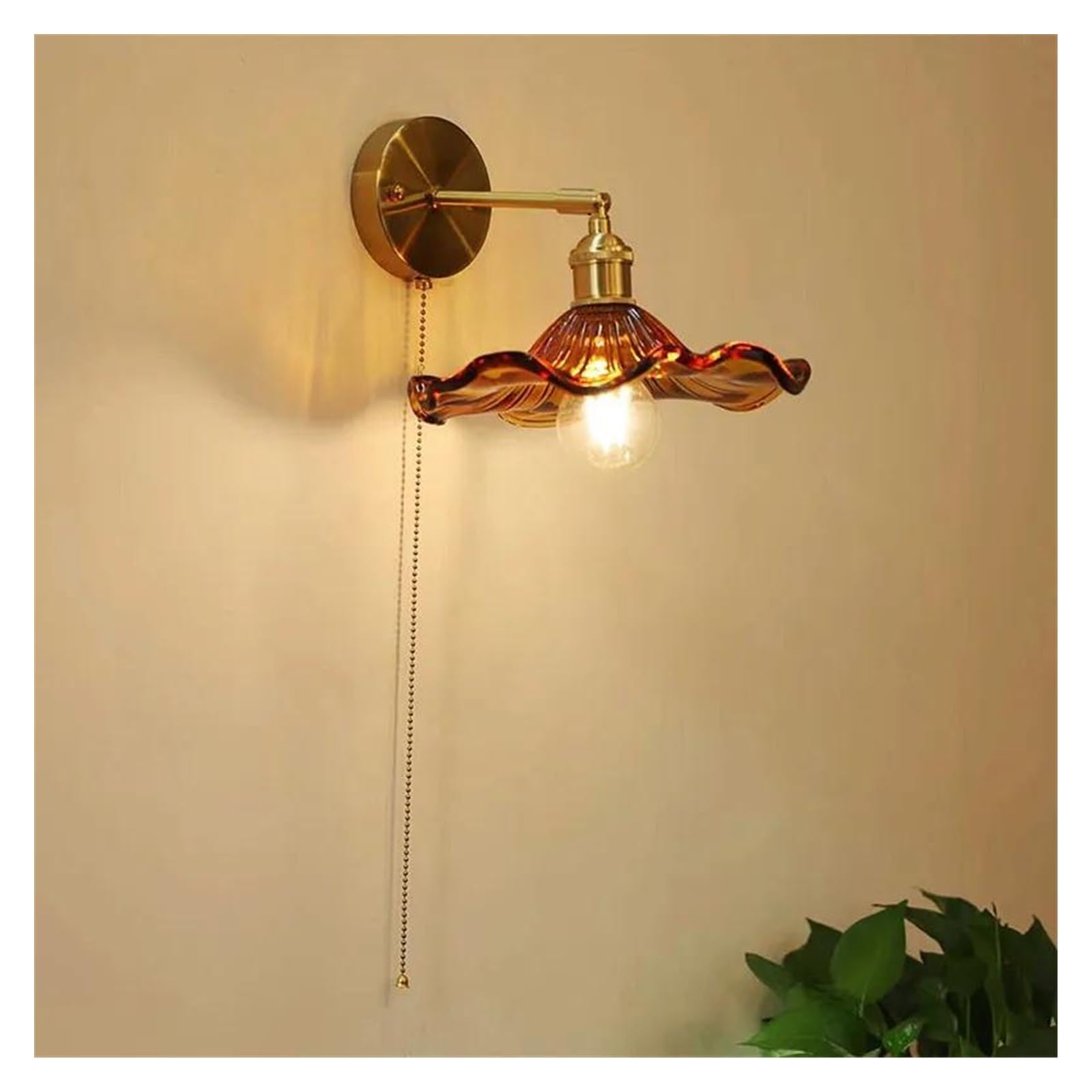ZTCHSENZT Wall Sconces, Glass Copper LED Wall Lamp Sconce Pull Chain Bedside Bedroom Bathroom Mirror Stair Light Nordic Modern Wandlamp,D-Pull Chain Switch