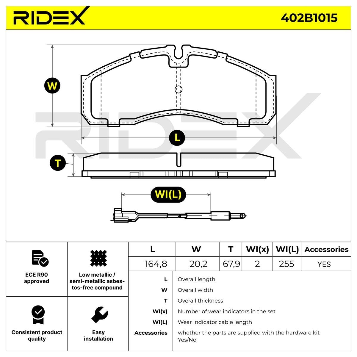 RIDEX 402B1015 Juego para eje Juego de pastillas de freno Delantero Compatible con CITROËN C4 II Hatchback NC