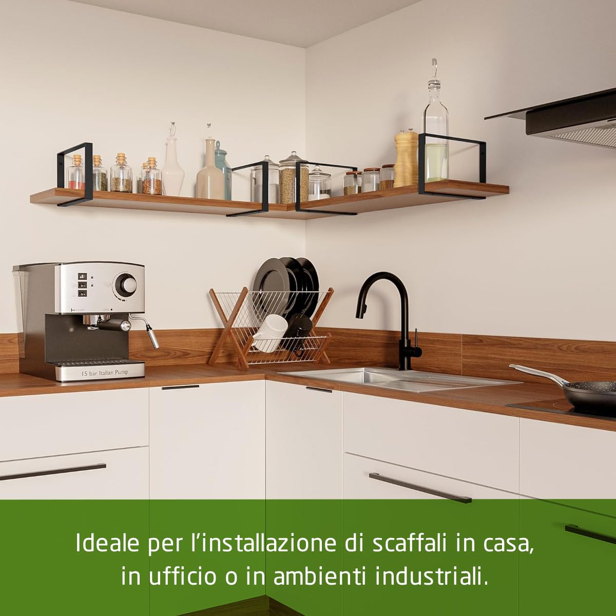 Amig - Staffa Rettangolare Singola per Scaffali Industriali - 211 x 311 x 30 mm - Acciaio Nero Opaco - Supporto da Parete per Mensole - Design Funzionale e Resistente - Ideale per Scaffali da Parete