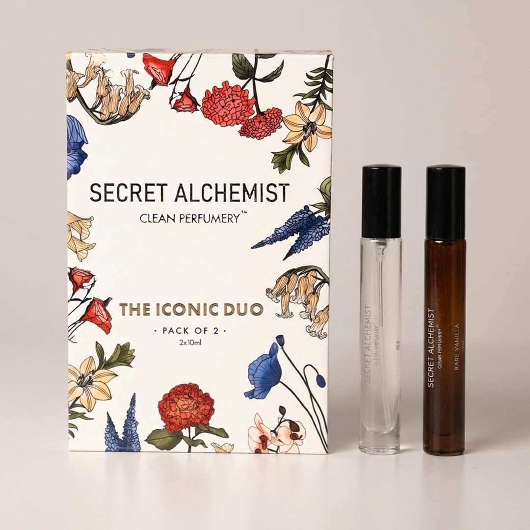 Secret Alchemist The Iconic Duo Clean Perfume Gift Set, 2 x 10ml | Madurai Jasmine & Rare Vanilla | Long Lasting Unisex EDP Gift Set for Women & Men-image-19