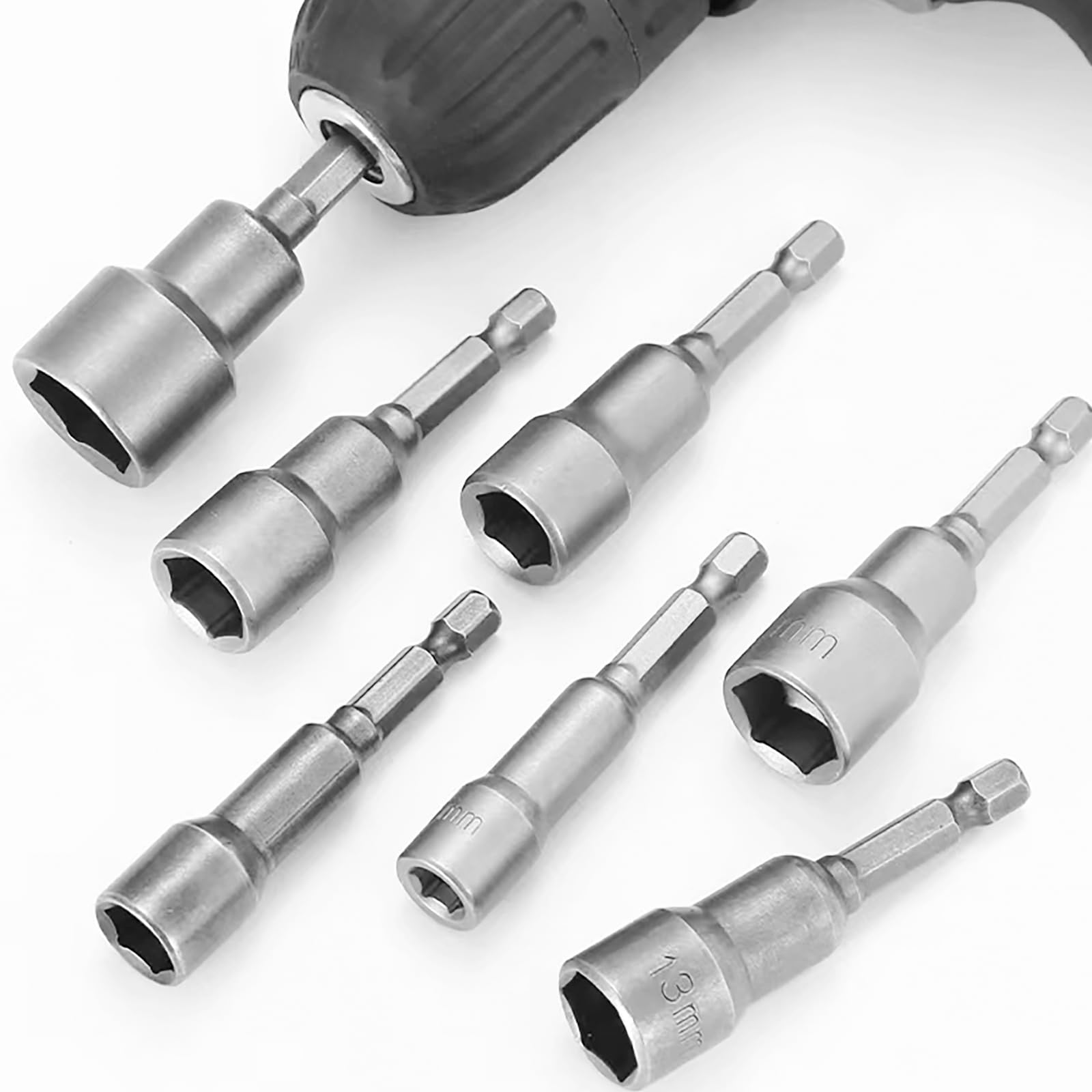 10-teiliges Stecknuss-Adapter-Set, 6–19 Mm, Aus CrV-Stahl Mit Magnet – Für Akku-Schrauber, Bohrer & Handwerk