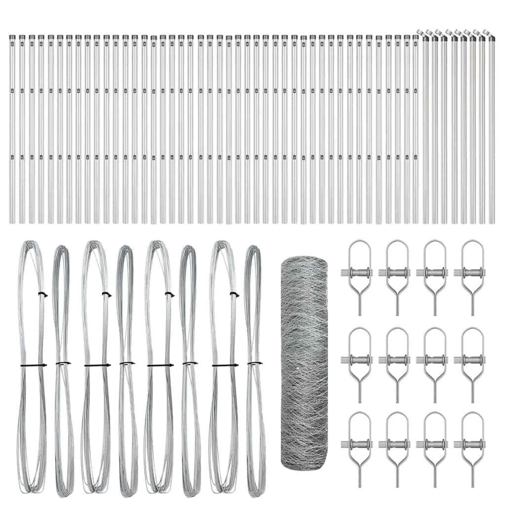 Fence Post Silver 100 x 0.8 m 36 mm Mesh Steel Security Barrier with Corrosion Resistance, Weatherproof Design for Garden and Terrace Enclosure, Easy Assembly Rectangle Posts Set