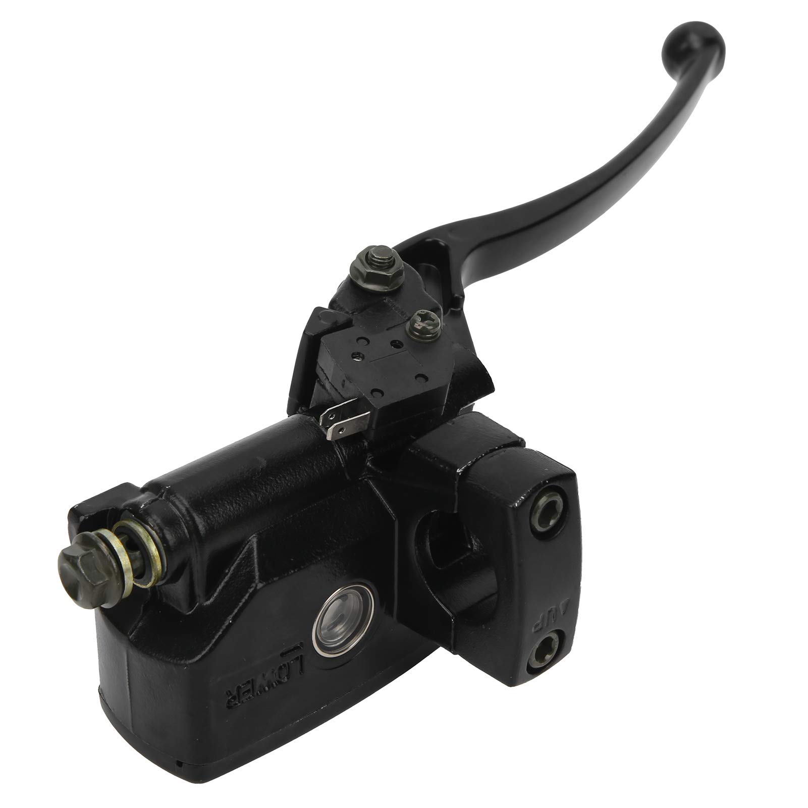 Maître Cylindre de Frein Hydraulique et d'embrayage Guidon Moto Universel 25 MM avec Voyant Liquide Forgeage CNC Complet Peinture en Aérosol Noire Alliage D'aluminium Levier Gauche Droite Ensemble