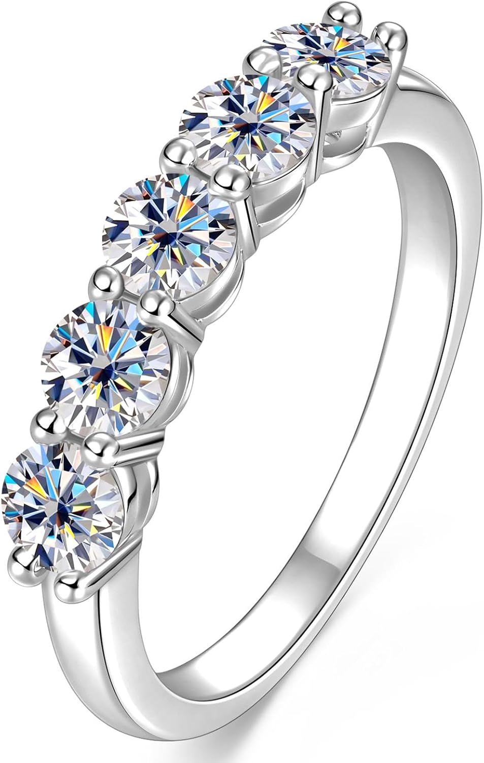 5-Stone Moissanite Engagement Ring, 1.5cttw D Color VVS1 Clarity, 14K Gold Filled 5 Stone Anniversary Rings for Women Wife Mom Birthday Jewelry Gifts