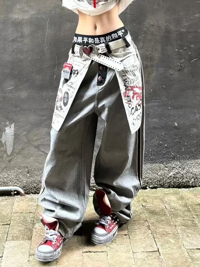 Y2k Vintage Grunge Reverse Big Pocket Graffiti Harajuku Baggy Jeans Hiphop Punk Loose Casual Wide Leg Denim Pants3