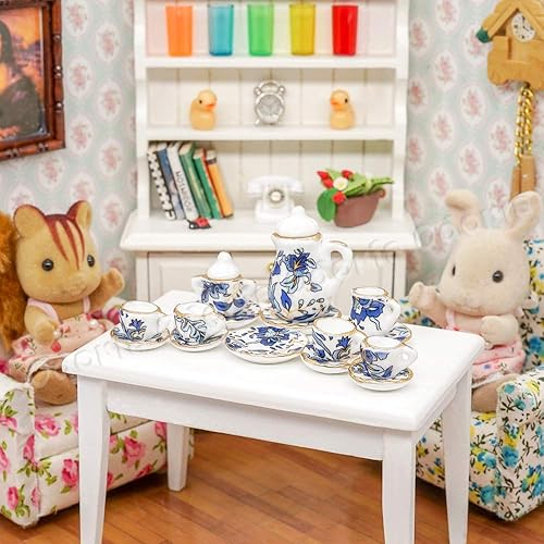 Miniatura 6 de Odoria 112 - Juego de tazas de té de chintz de porcelana azul en miniatura 15 piezas accesorios de comida de cocina