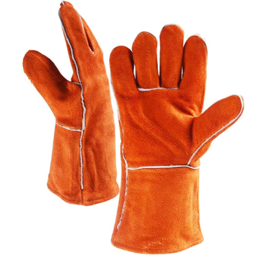 Guanti da Saldatura in Pelle Forgiati Resistenti all'Usura/Isolati Termicamente,per Barbecue/da Cucina con Manica Lunga 14 Pollici,Guanti per Camino