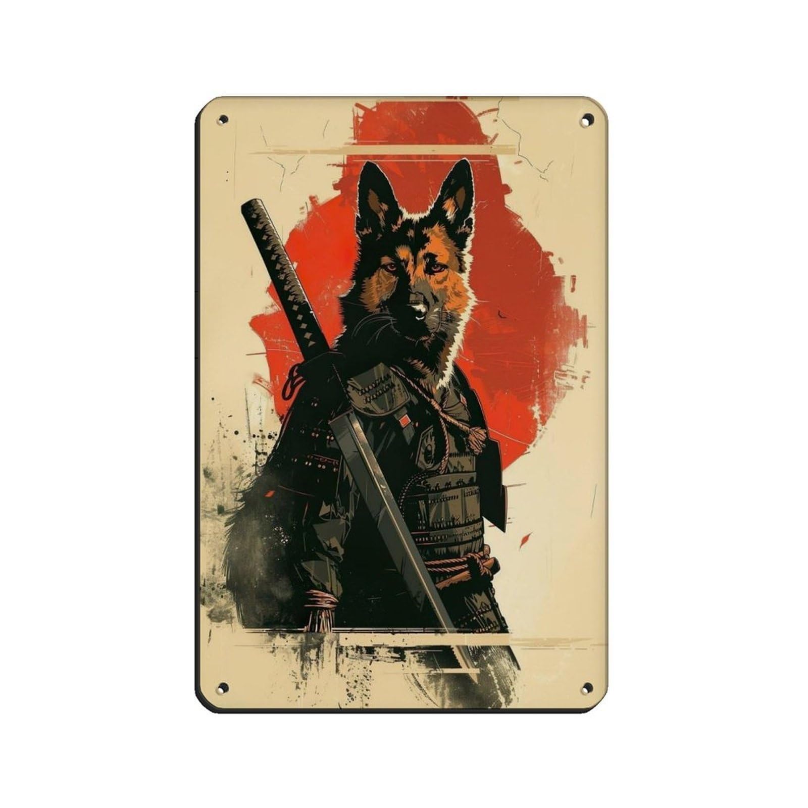 Ninja Dog Holding A Katana Sword, Tin Sign Vintage Metal Pub Club Cafe Bar Home Wall Art Decoration Poster Retro 8x12inch(20x30cm)