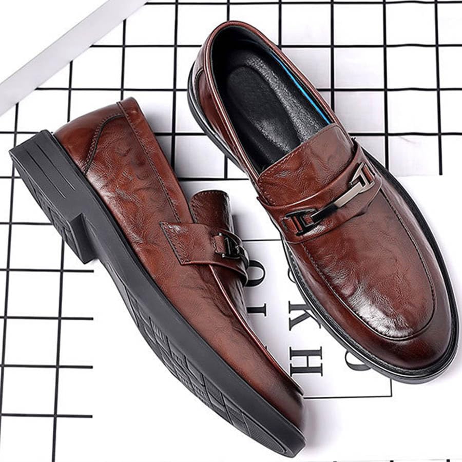 Men's Leather Penny Loafers Business Formal Round Toe Comfortable Chunky Heel Platform Wedding Workplace Shoes2