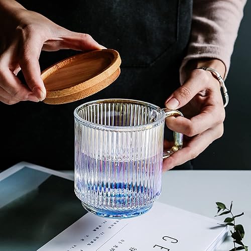 Miniatura 7 de Taza de café iridiscente transparente con tapa y cuchara Sakura, tazas de té, tazas de vidrio, bonita taza para leche, latte, chocolate, jugo