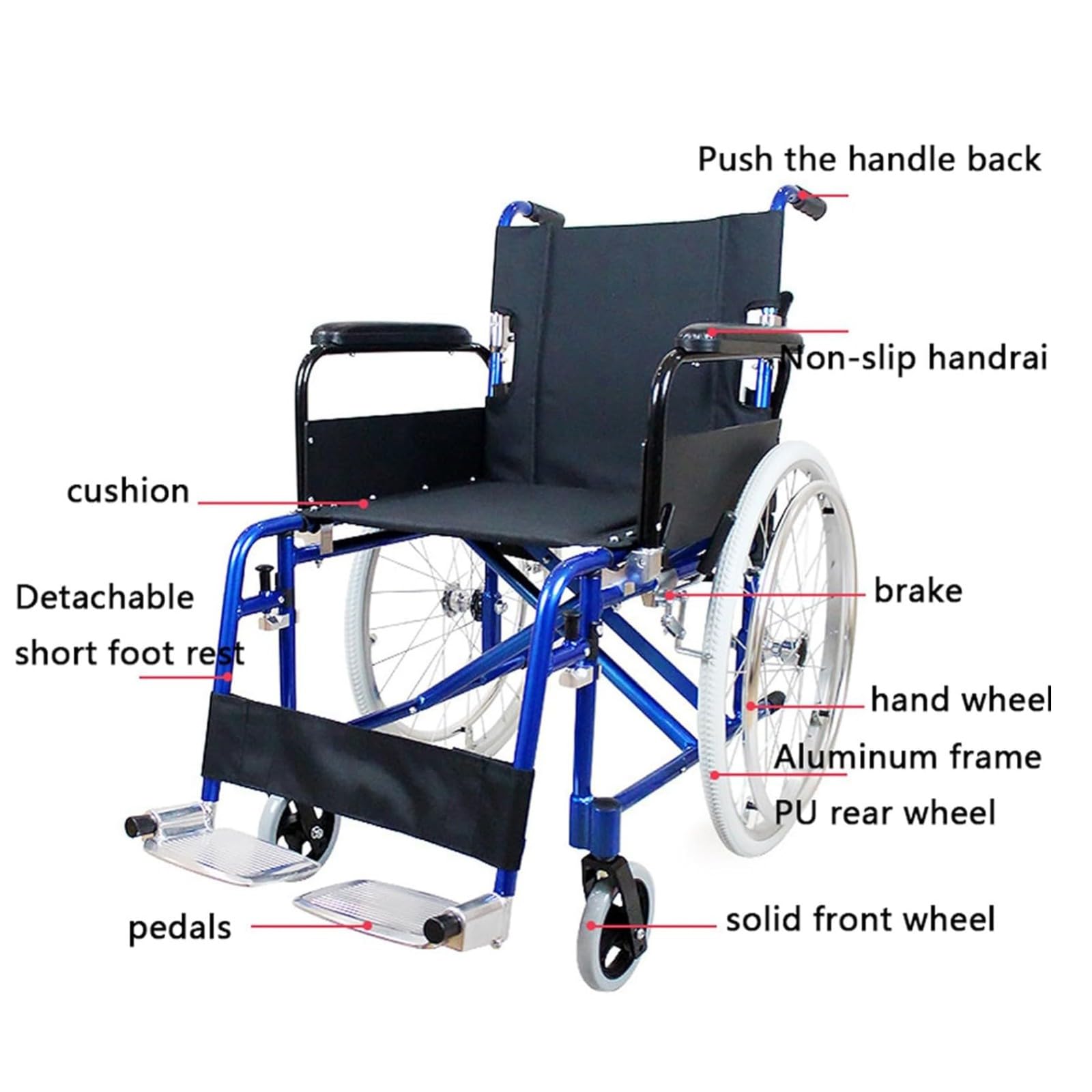Silla De Ruedas De Aluminio para Viajes, Asiento 47 Cm,Silla De Ruedas De Tránsito Reposabrazos con Respaldo Plegable para Traslado,Plegable Silla De Ruedas Manual Ligera Reposapiés Abatibles