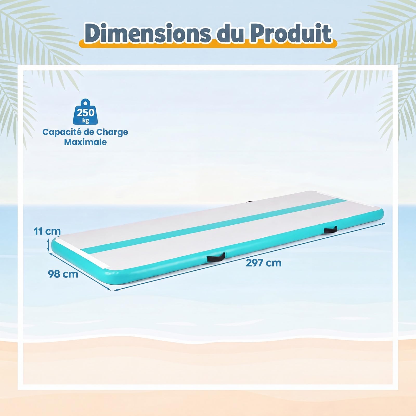 GYMAX Tapis de Gymnastique Gonflable 300 x 100 x 10 cm, Piste Gonflable de Tumbling, avec Pompe Pratique, Sac de Transport, Air Track pour Exercice, Entraînement, Fitness, Yoga, Danse