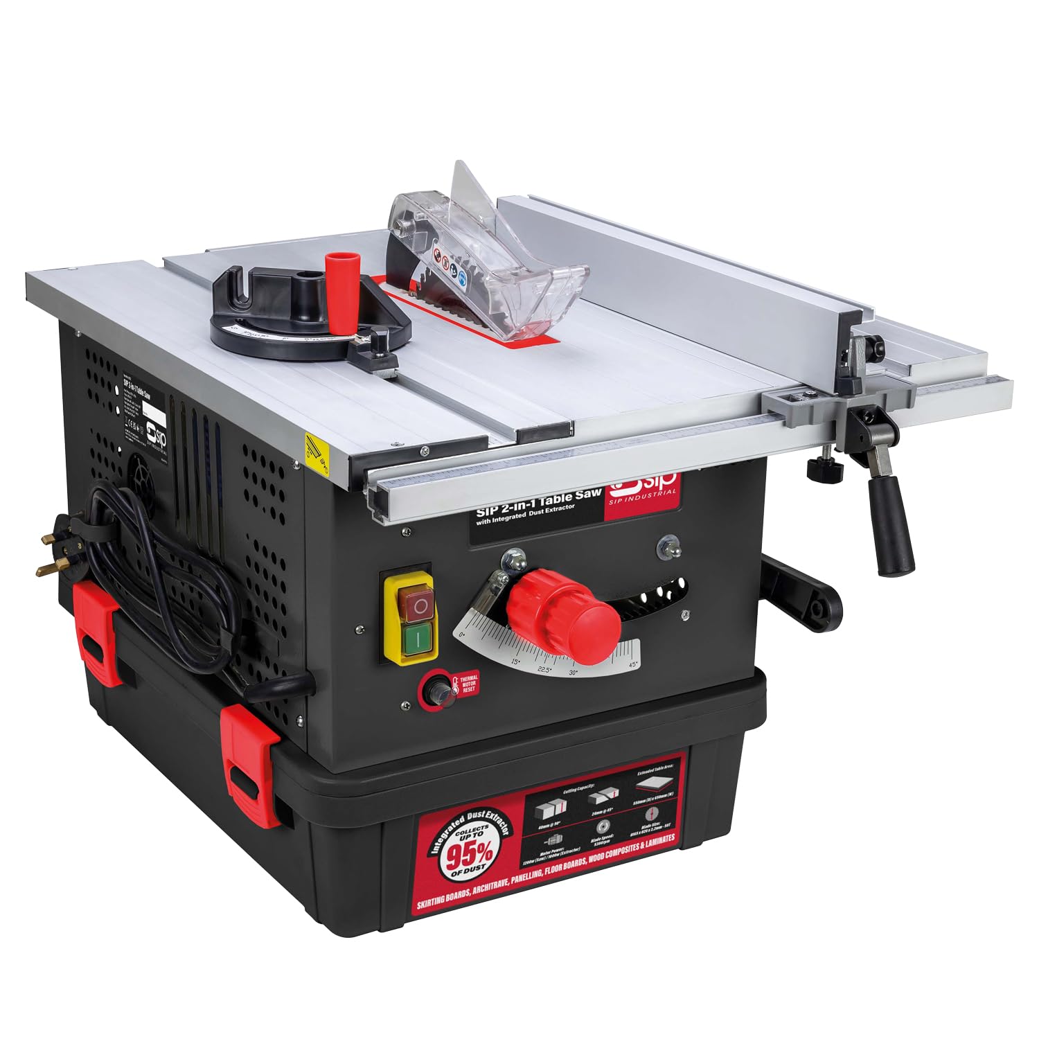 Sip Silver 2-In-1 Table Saw With Integrated Dust Extractor – 1200W Wood Cutting Saw With 5300Rpm Motor