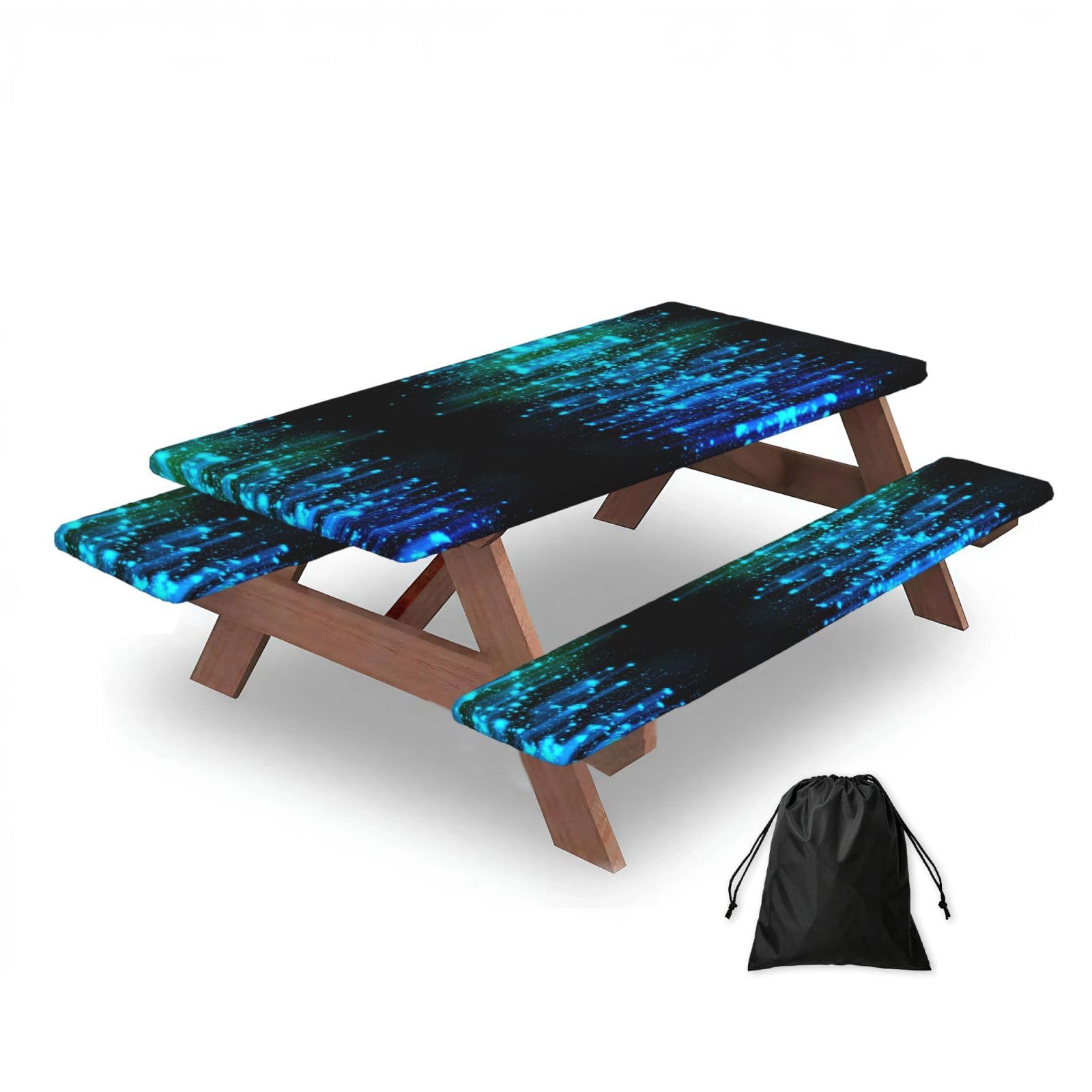 ESNAIUVCD Stars Print Picnic Table Cover With Bench Covers,Camping Essentials,Fitted Tablecloth Cover With Elastic Edge, For Indoor & Outdoor 3 Pcs