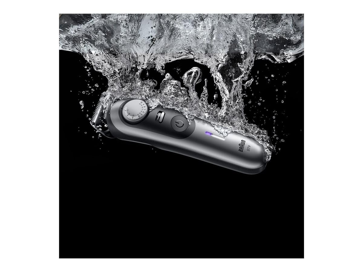 Braun Recortadora de barba de la serie 9, 12 herramientas de barbero, modo Power Boost y ProBlade fiable, 180 minutos, efecto de sombreado, perilla de ajuste PrecisionWheel y bloqueo, BT9560, cromo