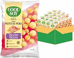 Caixa de Snacks GoodSoy Salgadinhos de Peito de Peru Sem Glúten Sem Leite Sem Lactose - 20 unidades de 25g