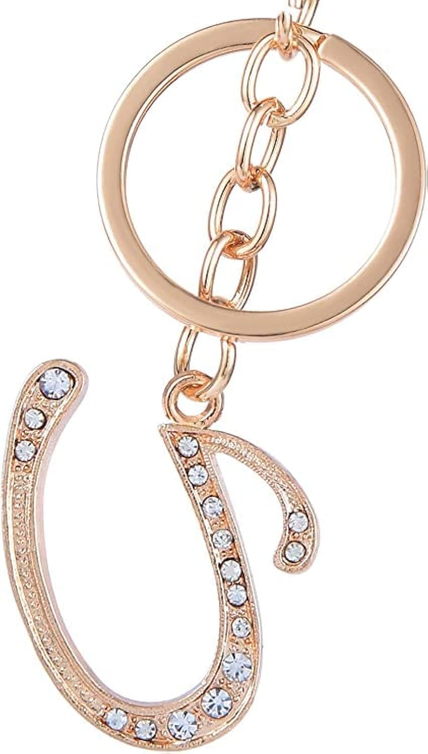 Rohans Women's U Gold Plated Alloy Car Key Ring With Crystal Rhinestone Alphabet Initial Letter Keychain (U)