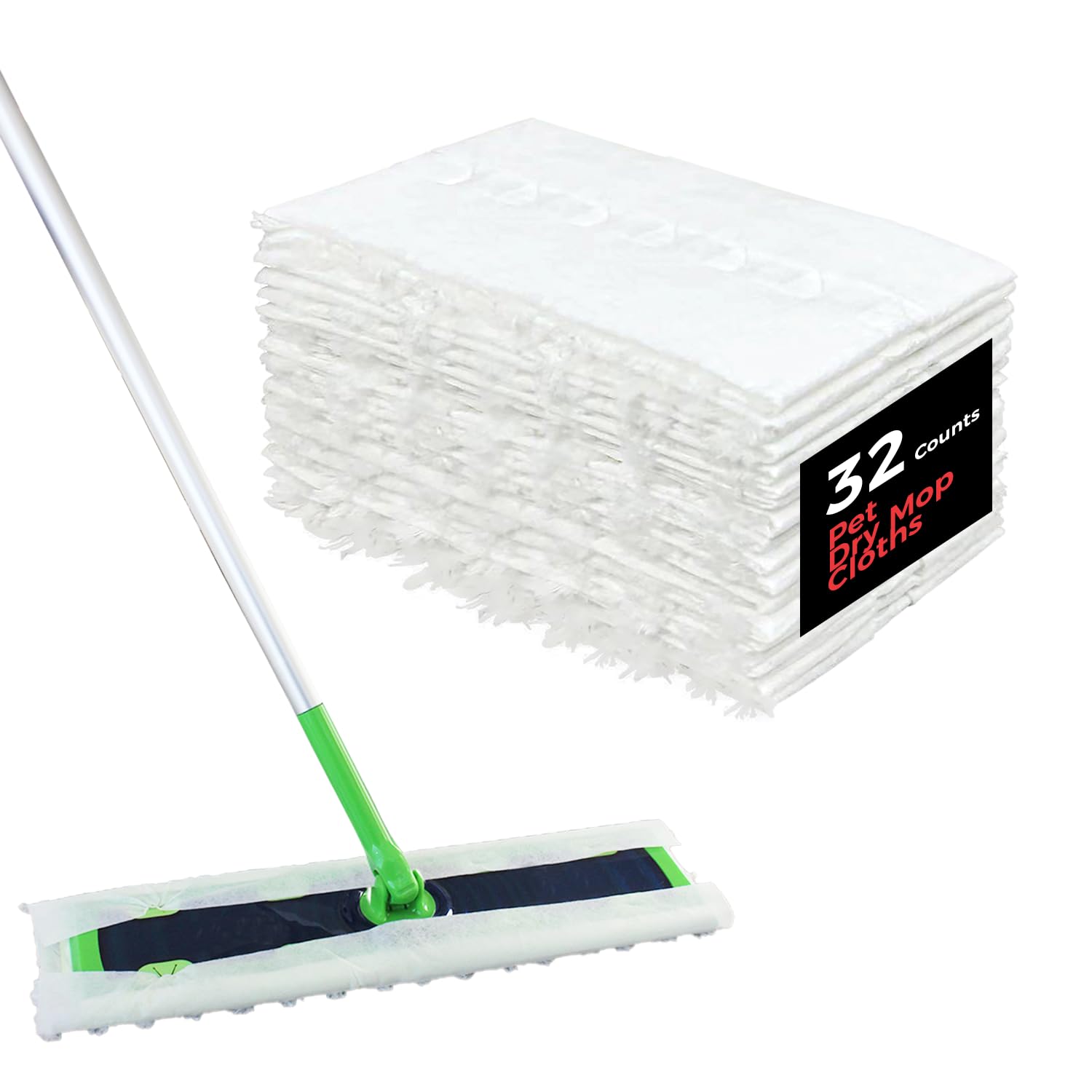 xl dry sweeping cloths heavy duty pet dry mop refill x-large multi-surface floor cloths for cleaning dust,dirt and pet hair,32 counts