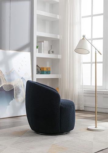 Miniatura 3 de TRIPLE TREE Silla giratoria de barril moderno, silla giratoria de tela de peluche de 360 grados, sillón pequeño de ocio para guardería, sala de Azul