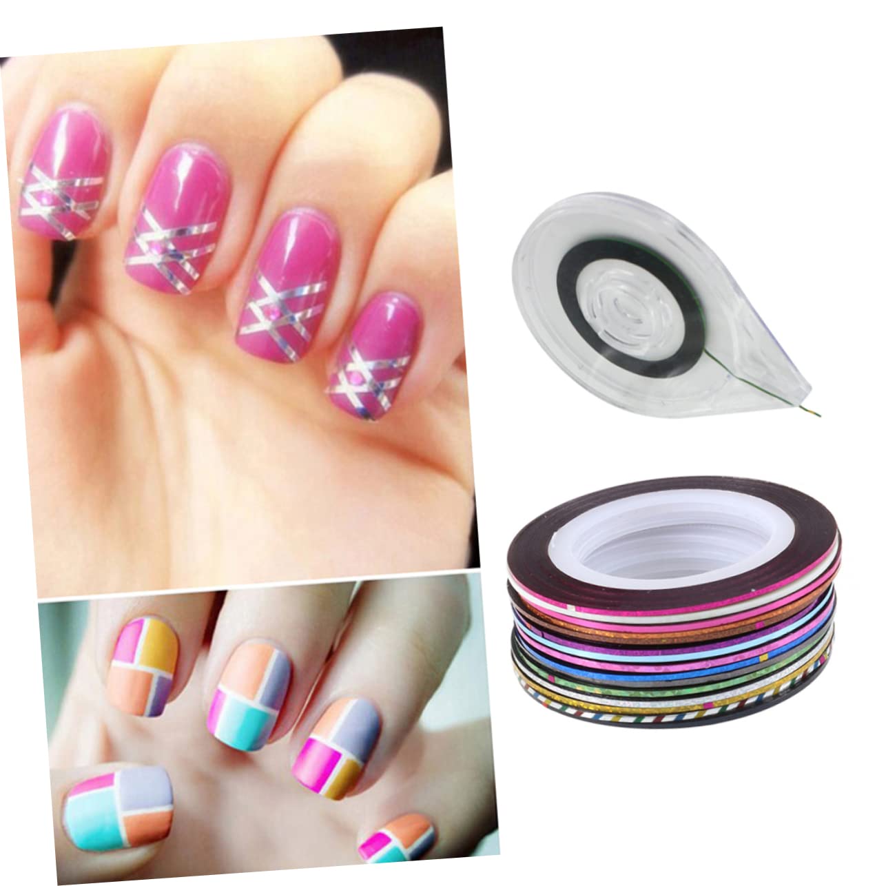 Healeved Gel Nail Stickers French Tip 42pcs 32 Colors Nail Art Decals Self-Adhesive Striping Tape Dispenser Random Color
