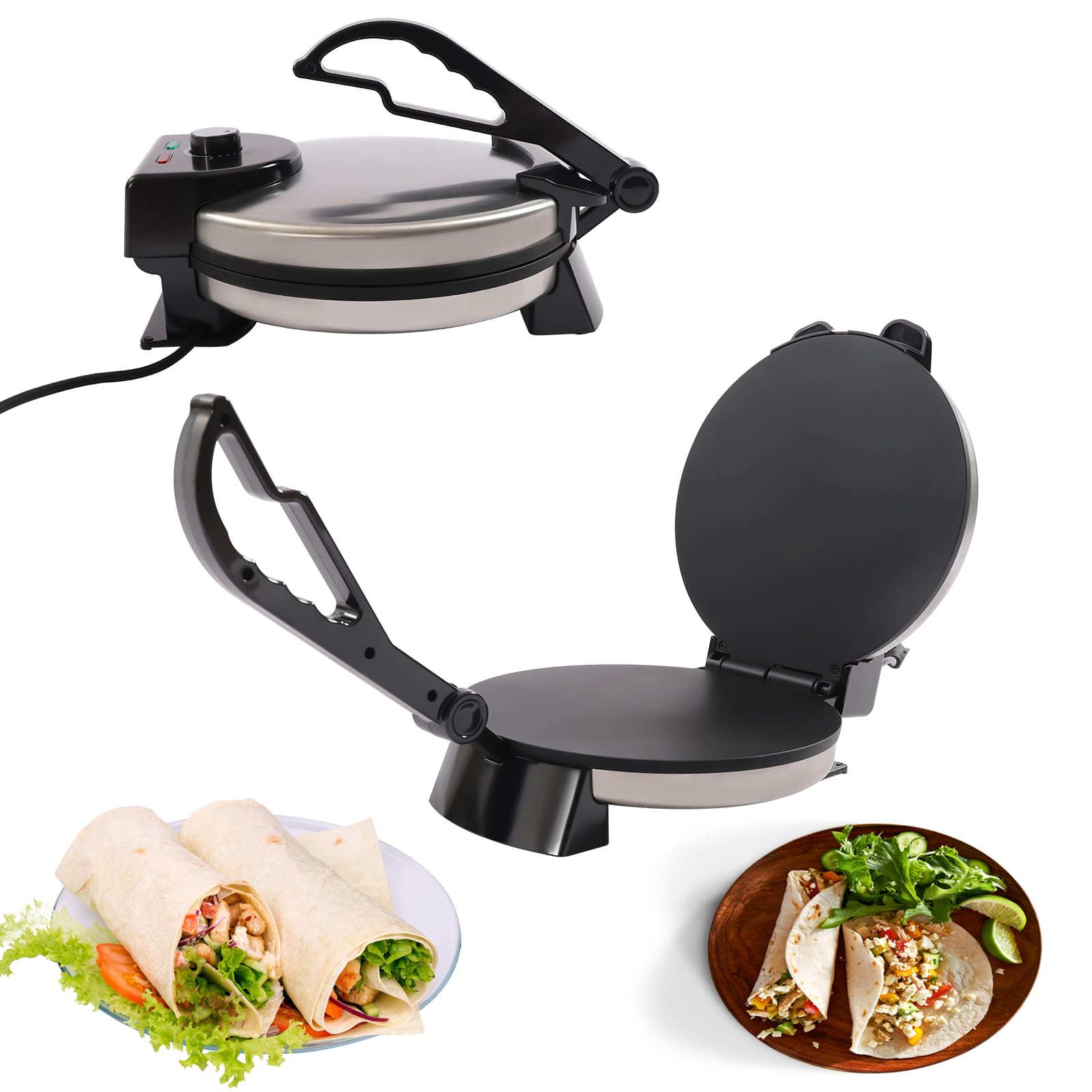 10 Zoll 1800 W Roti Maker, Tortilla Presse, Chapati Maker, Doppelseitige Heizung, Einstellbare Temperatur, Antihaft-Backplatte, Omelette maker, für Omeletts, Pizza, Tacos, Quesadillas, 220 V, 200℃