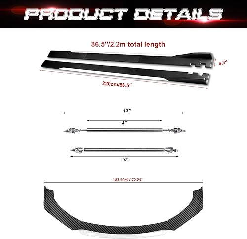 Miniatura 2 de Xotic Tech - Alerón de barbilla para parachoques delantero + faldón lateral de 7.2 ft + barra de soporte ajustable de 10 a 13 pulgadas, ajuste